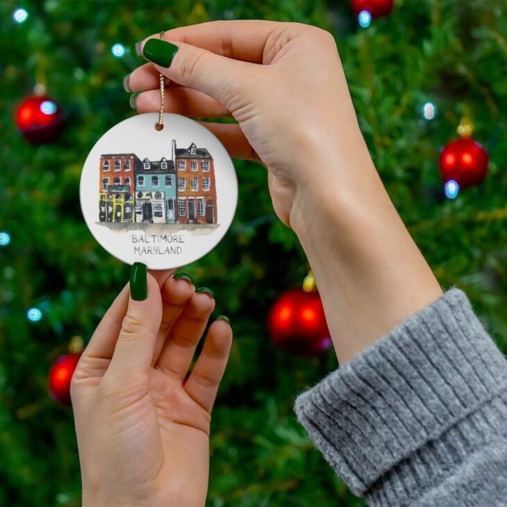 Baltimore Maryland Fells Point Ceramic Ornament, 2.75 Inches Round — Hometown Watercolor Art