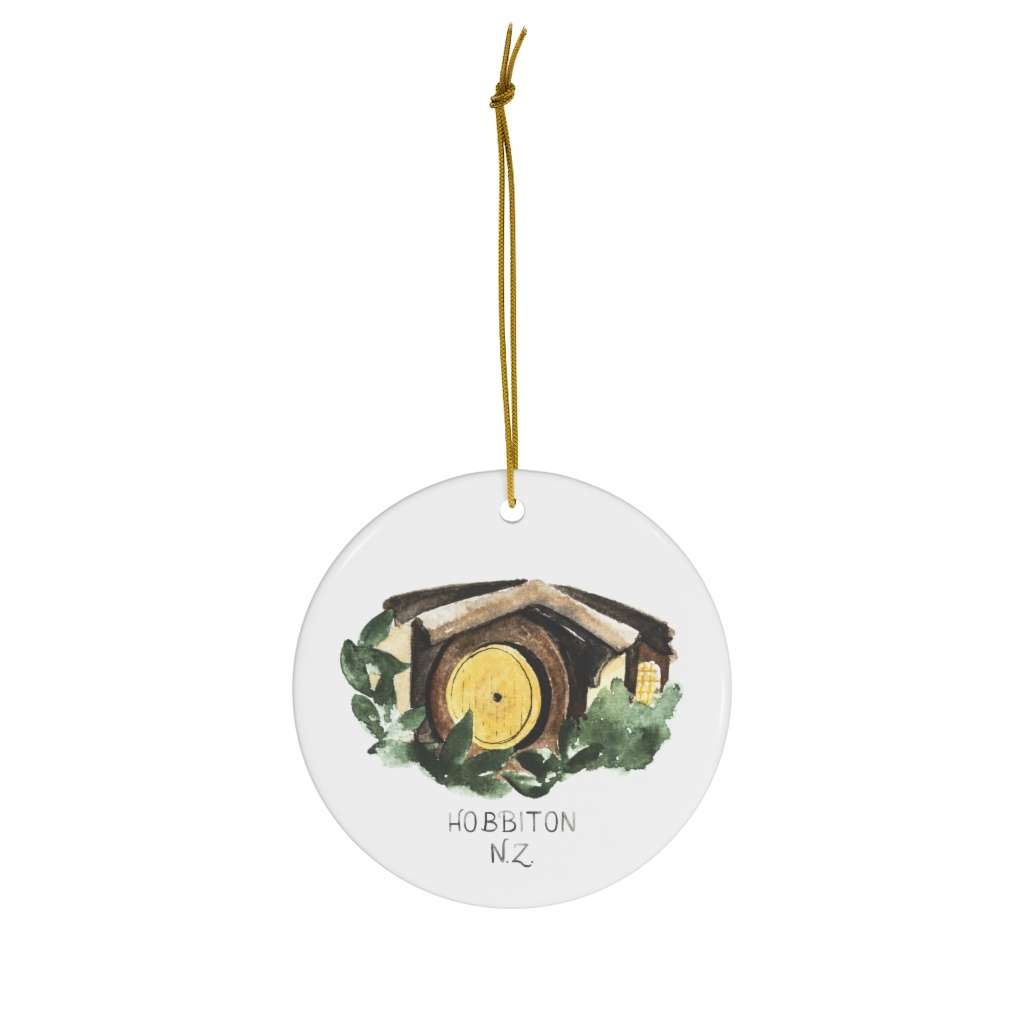Hobbiton New Zealand Ceramic Ornament, 2.75 Inches Round — Nerdy Watercolor Art