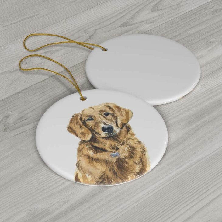 Golden Retriever Ceramic Ornament, 2.75 Inches Round — Dog Watercolor Art