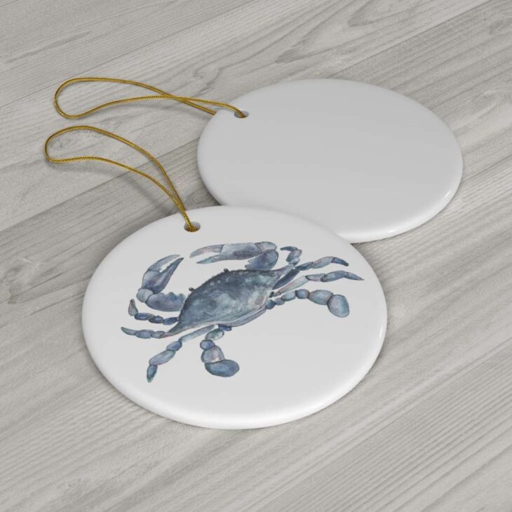 Blue Crab Ceramic Ornament, 2.75 Inches Round — Maryland Crab Watercolor Art