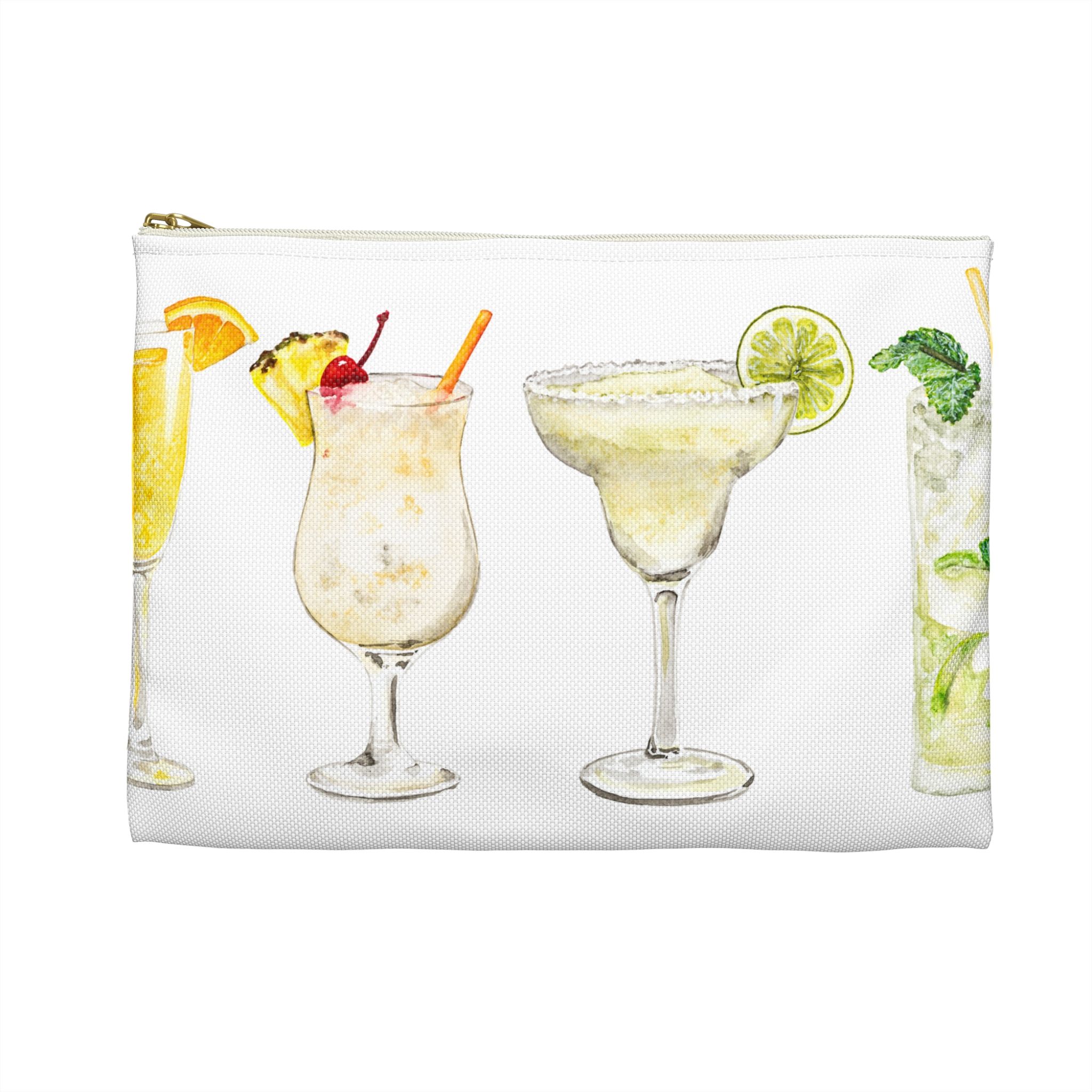 Rainbow Cocktails Zipper Pouch — Cocktails and Mixed Drinks Rainbow Pencil Bag or Make Up Bag