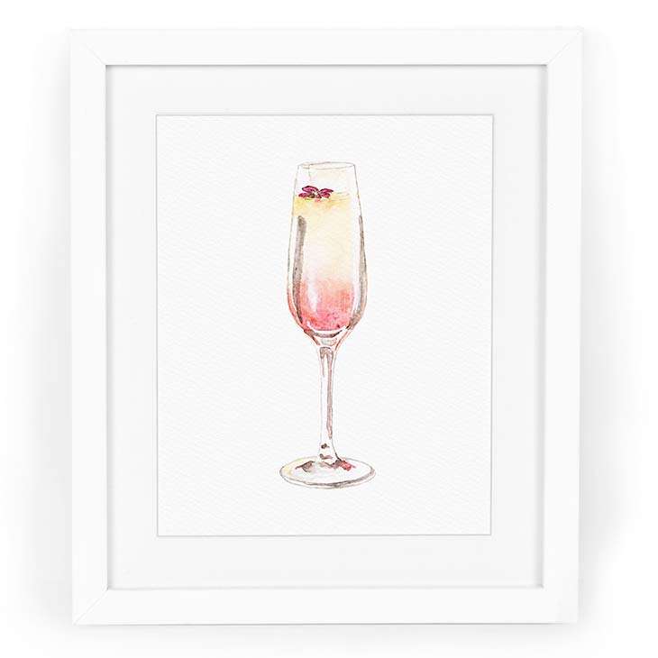 Image of a watercolor painting of a grapefruit mimosa in watercolor | Original artwork painted in watercolor by CharmCat | charmcat.net