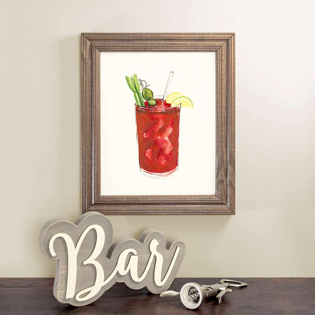 Bloody Mary Watercolor Fine Art Giclee Print — 5x7, 8x10, or 11x14 Alcohol Bar Art
