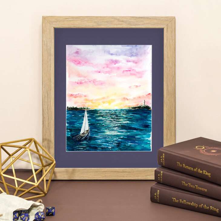 Valinor Sunrise Watercolor Fine Art Giclee Print — 5x7, 8x10, or 11x14 LOTR Inspired Wall Art