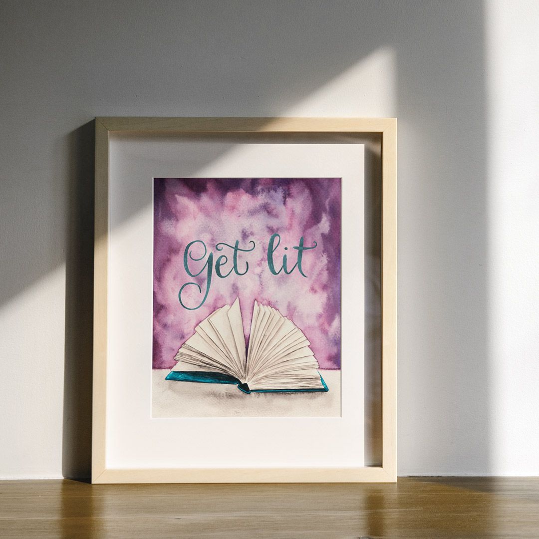 Get Lit Fine Art Print — 5x7, 8x10, or 11x14 Literary Book Pun Watercolor Giclee