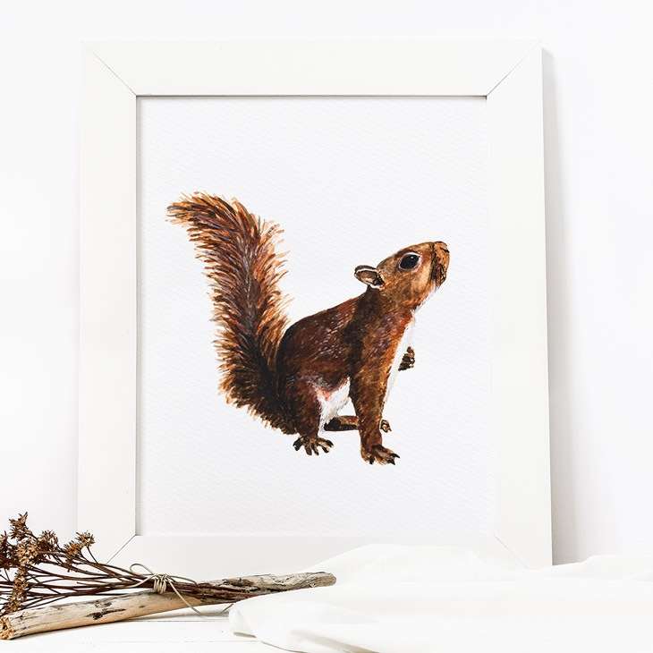 Squirrel giclee wall art fine art print watercolor illustration home decor gift cute animal painting animal poster