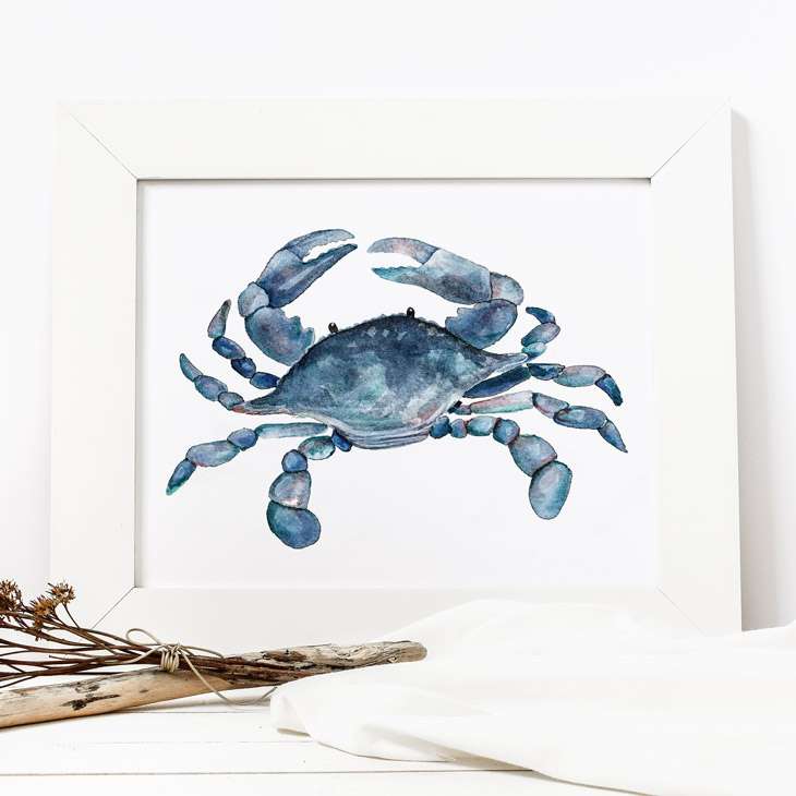 Image of a framed painting of a blue crab.