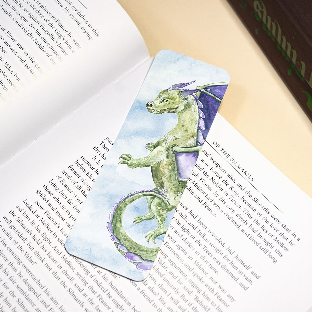 Olive Dragon Bookmark — D&D Bookmark on Recycled Paper