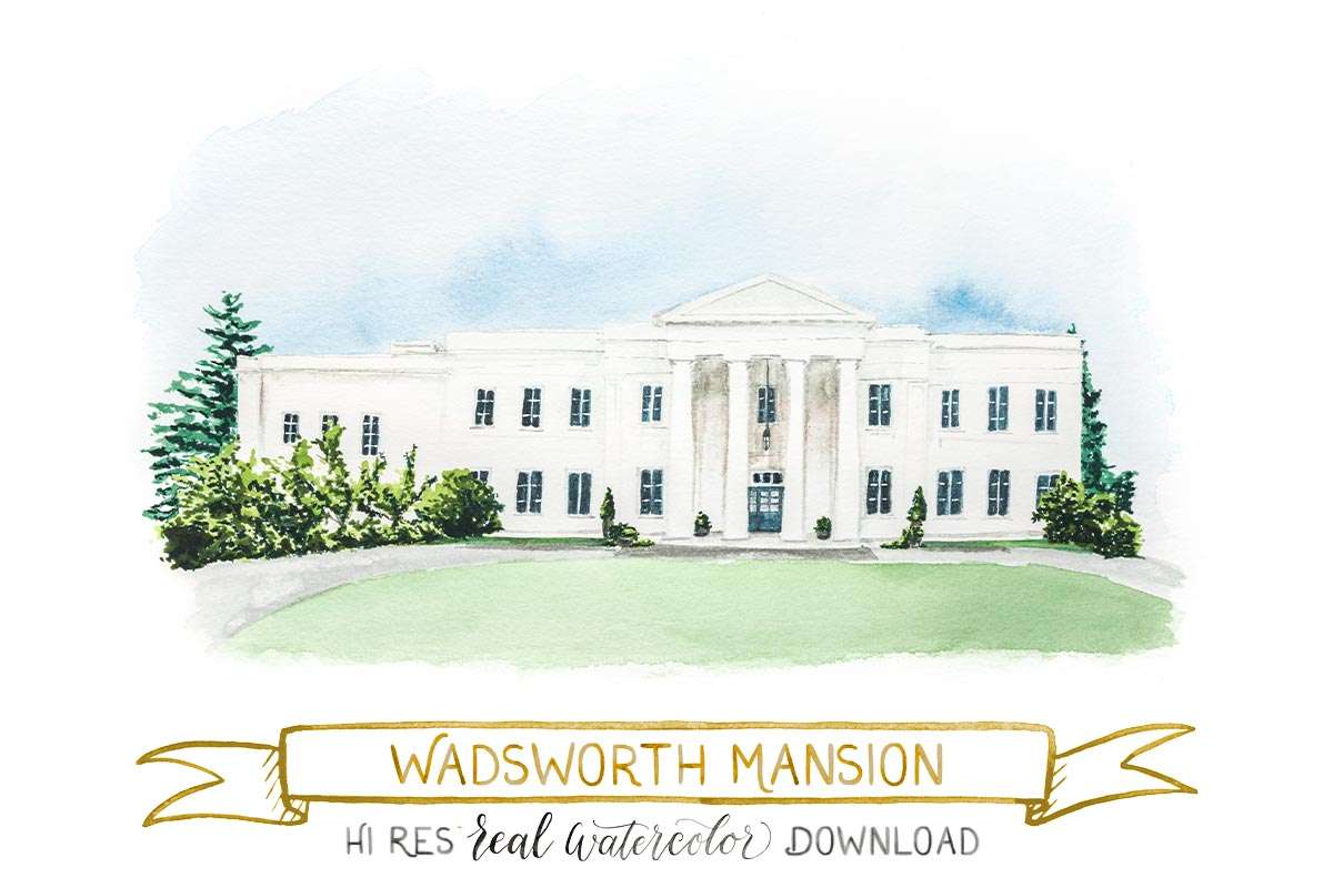 Downloadable Watercolor Illustration of Wadsworth Mansion