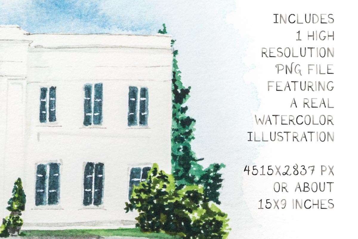 Downloadable Watercolor Illustration of Wadsworth Mansion