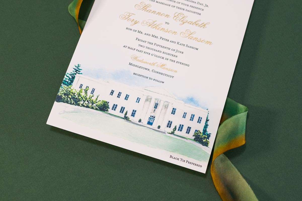 Downloadable Watercolor Illustration of Wadsworth Mansion