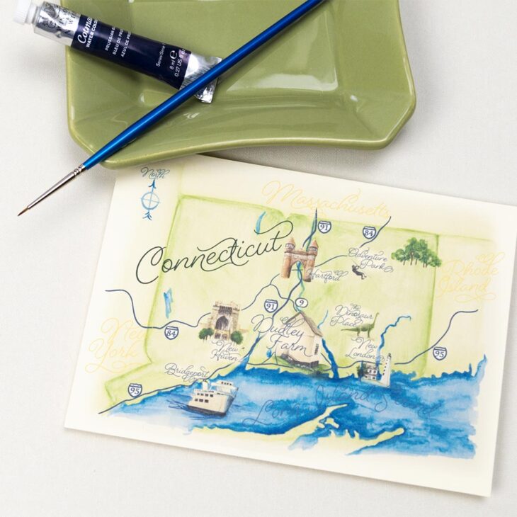 Custom watercolor map of the state of Connecticut