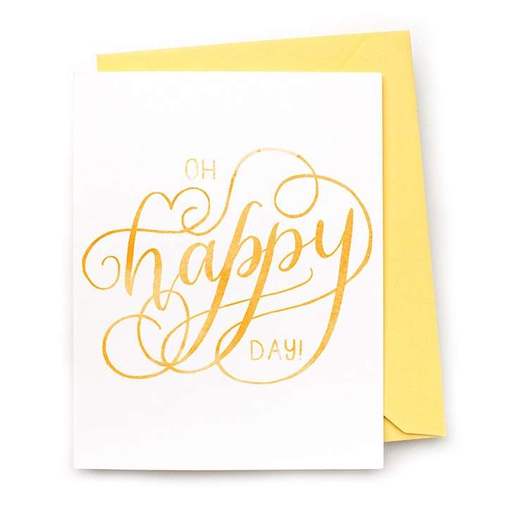 Image of a hand-lettered watercolor card saying "oh happy day!" by CharmCat | charmcat.net