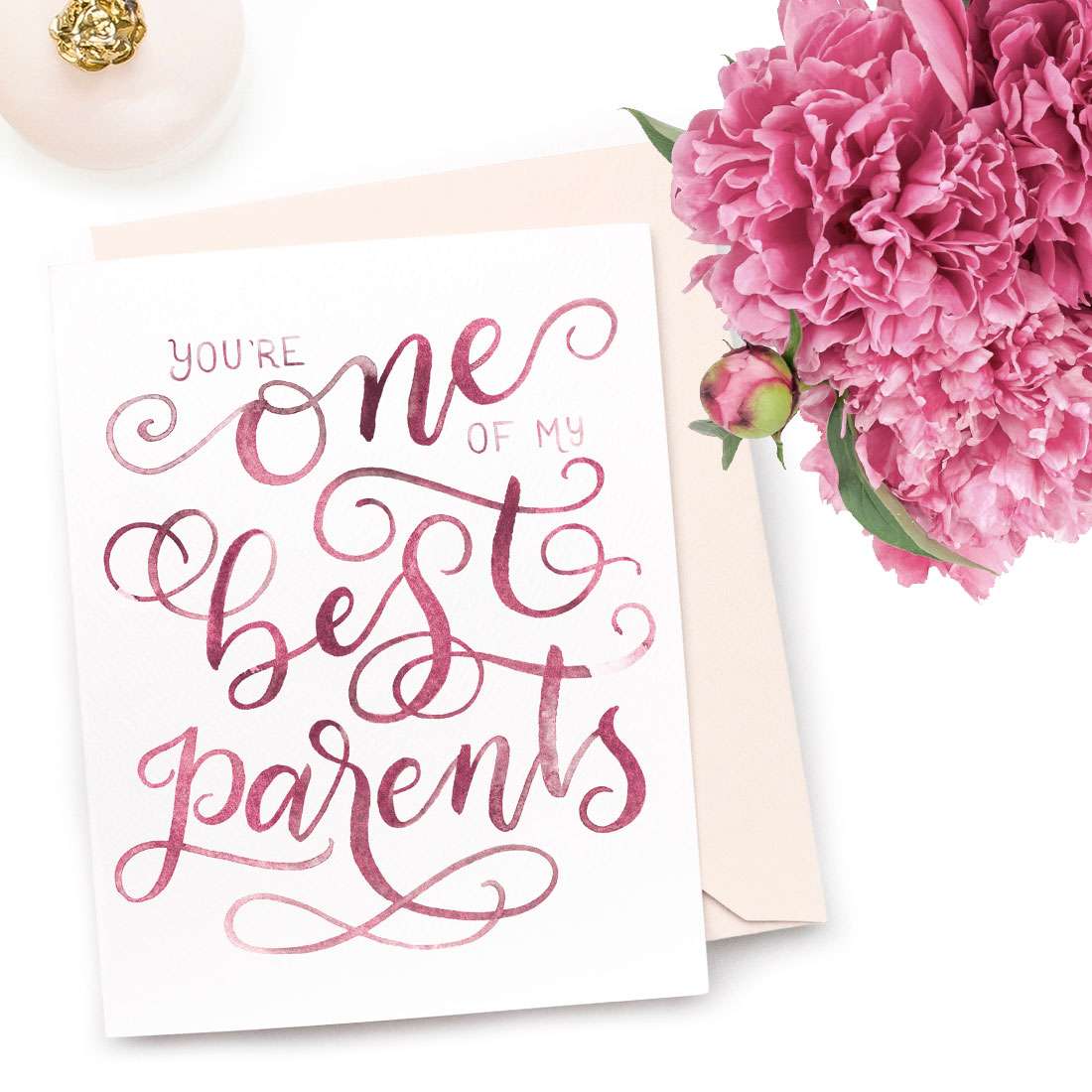 Image of a hand-lettered watercolor card saying "You're one of my best parents" by CharmCat | charmcat.net