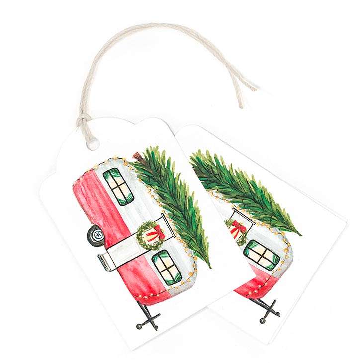 Watercolor Camper Gift Tags, Set of 10 — Christmas Watercolor Paper Hang Tags