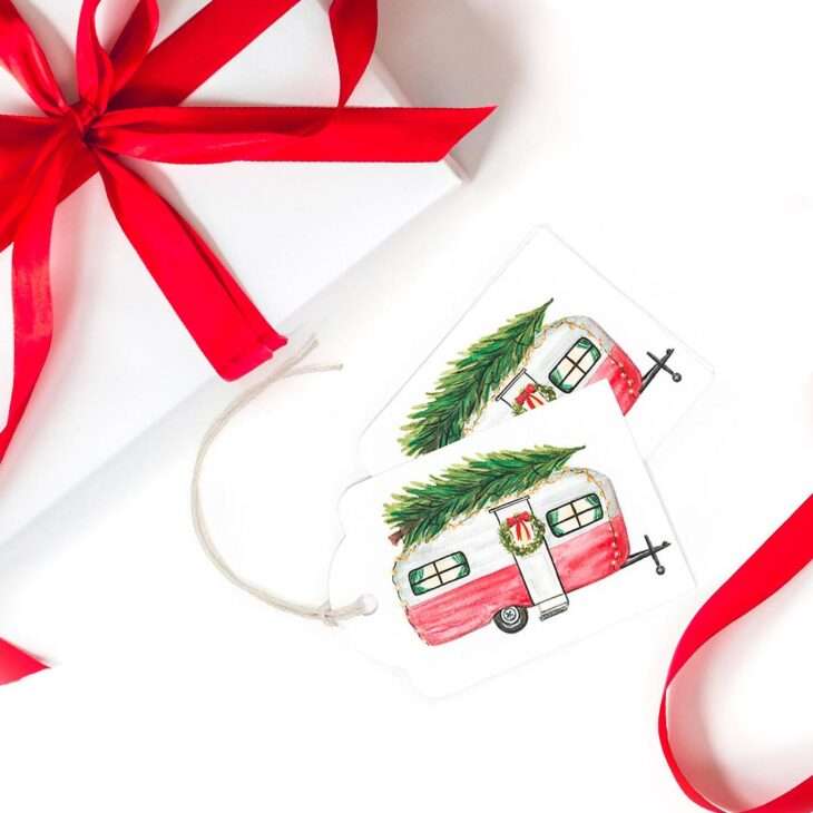 Watercolor Camper Gift Tags, Set of 10 — Christmas Watercolor Paper Hang Tags