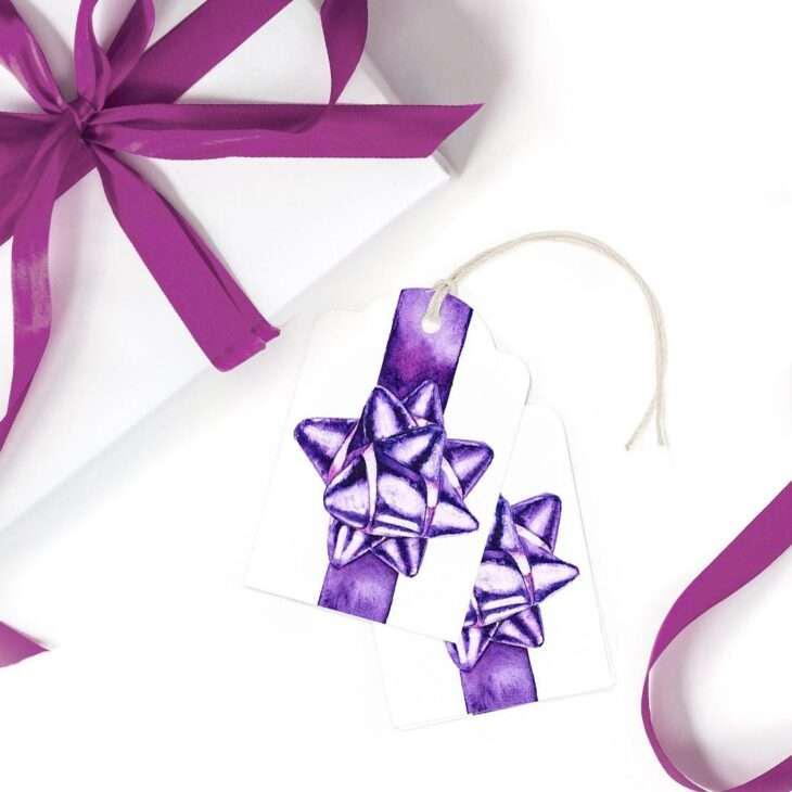 Watercolor Bow Gift Tags, Set of 10 — Purple Watercolor Paper Hang Tags