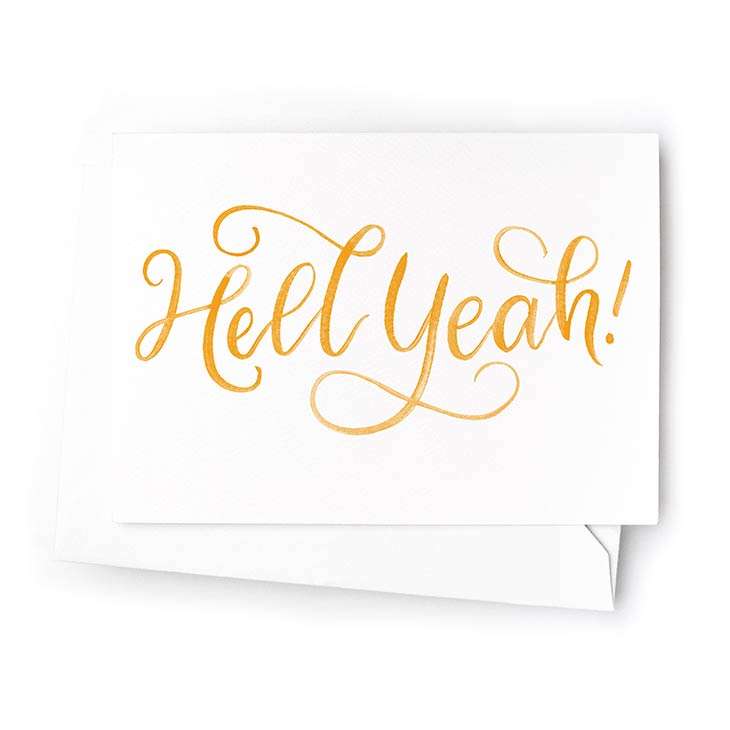 Image of a hand-lettered mini watercolor card saying “Hell yeah” | Original greeting cards painted in watercolor by CharmCat | charmcat.net