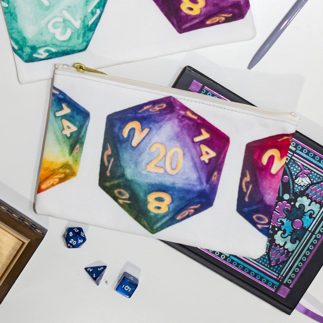 Rainbow D20 Dice Zipper Pouch — Rainbow Gradient Dice