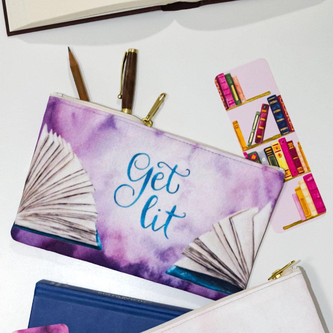 Get Lit Zipper Pouch — Book Pun Pencil or Cosmetic Bag