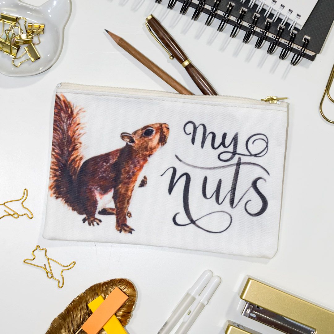 My Nuts Squirrel Zipper Pouch — Funny "Nuts" Pencil or Makeup Bag