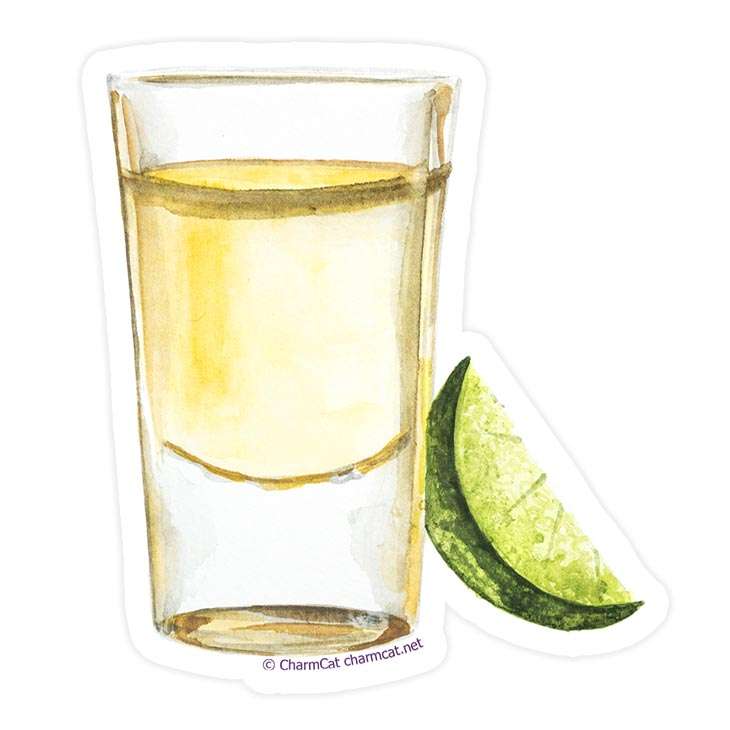 Tequila with Lime Watercolor Plastic Free Sticker — Cocktail Art ...