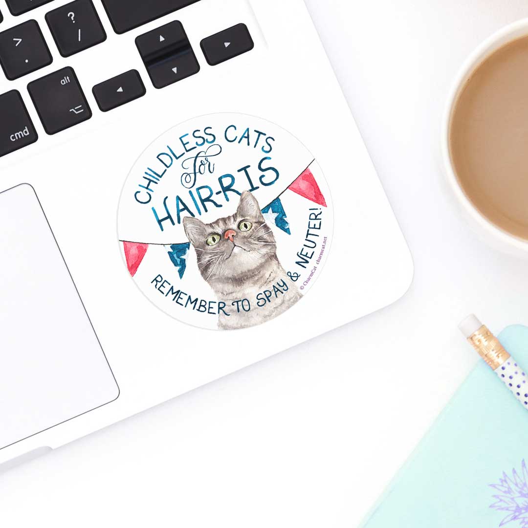Childless Cats for Hair-ris 3 Inch Eco Friendly Sticker — Election 2024 Kamala Harris Sticker