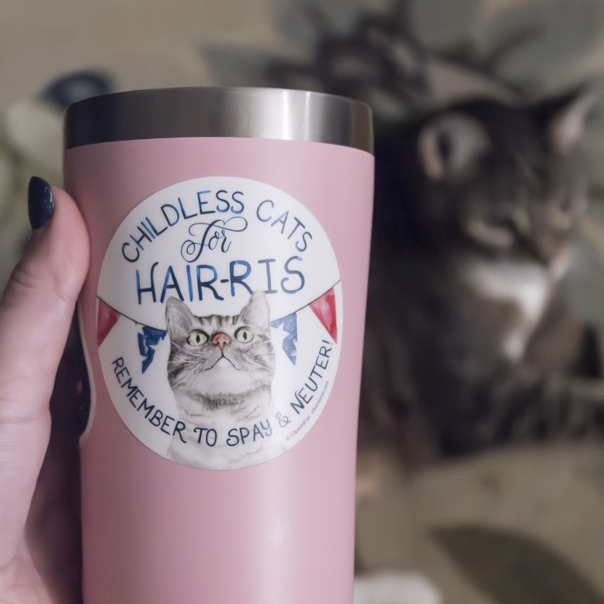 Childless Cats for Hair-ris 3 Inch Eco Friendly Sticker — Election 2024 Kamala Harris Sticker