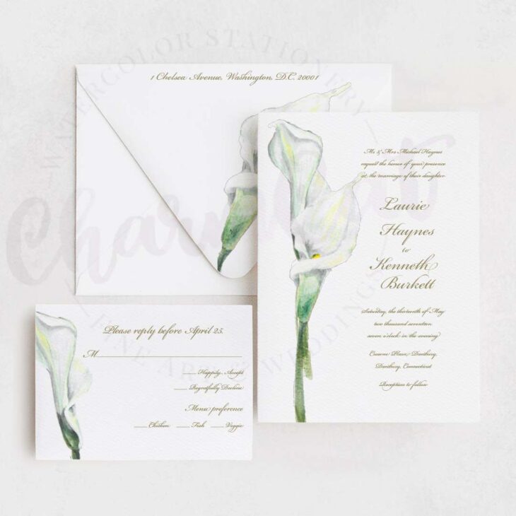 White watercolor calla lily wedding invitation