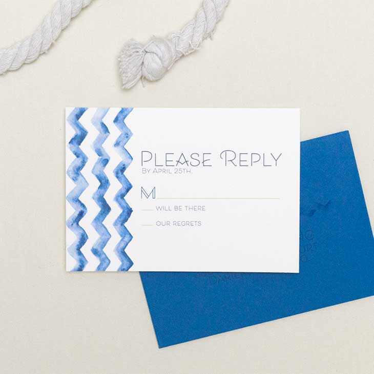 A chevron wedding suite with a watercolor twist. | Wedding Invitations by CharmCat Stationery & Design