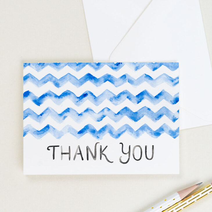 Thank you card with a chevron pattern and watercolor lettering | CharmCat Creative charmcat.net
