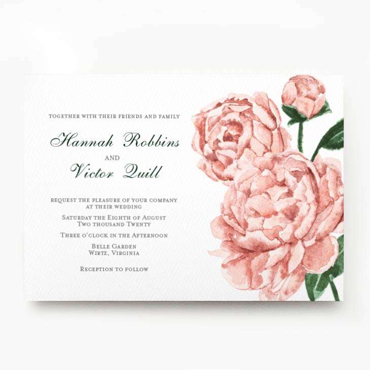 Blush watercolor crown peony wedding invitation.