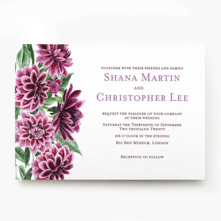 Maroon watercolor dahlia wedding invitation