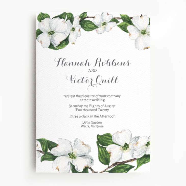 White watercolor dogwood wedding invitation.
