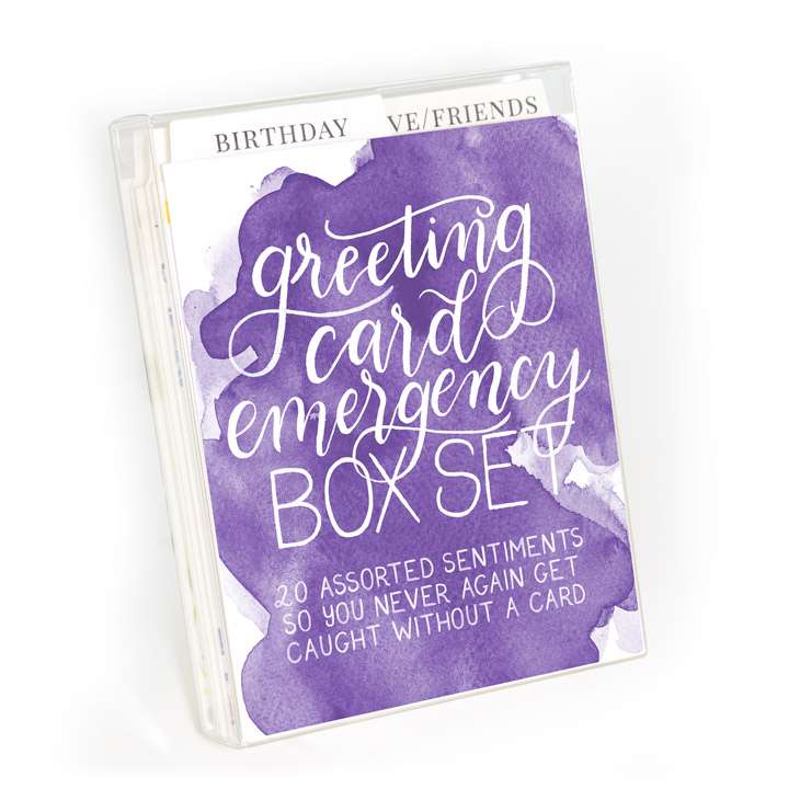 Image of the greeting card emergency box set has 20 assorted watercolor cards for all occasions by CharmCat | charmcat.net