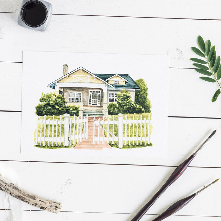 Watercolor home painting by CharmCat | perfect housewarming gift