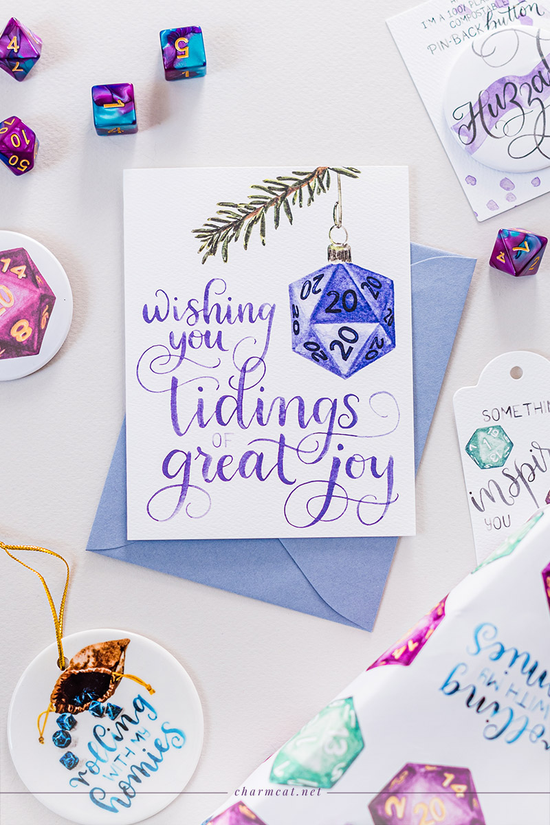 Hear ye! Shop a range of Dungeons & Dragons inspired items perfect for anyone who loves rolling dice. Decorate with classy D&D artwork, send elegant dice-themed greeting cards, and even upgrade your tote bag to one covered in rainbow dice.