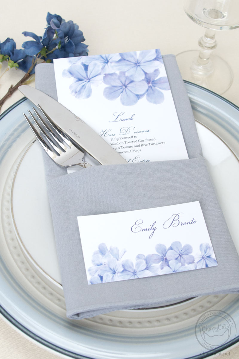 A beautifully painted floral design that's perfect for your event. Matching place cards, table numbers, menus, and more. | Wedding Invitations by CharmCat Stationery & Design