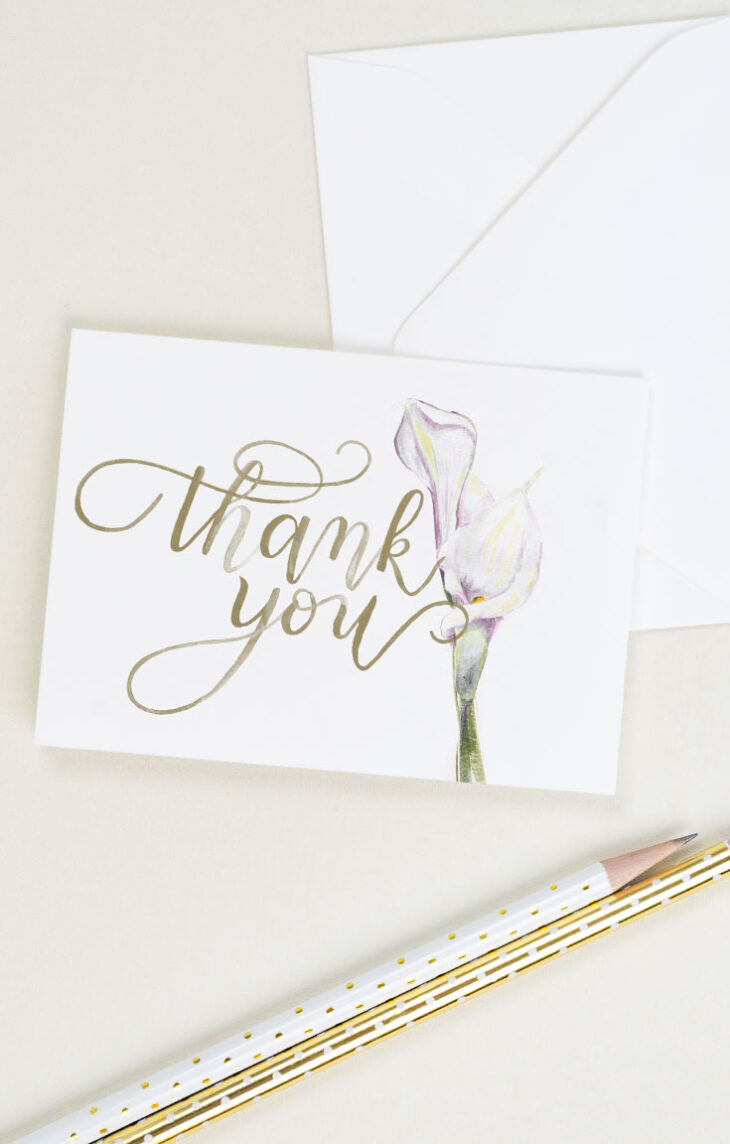 A set of thank you cards featuring light pink calla lilies that were painted in watercolor | CharmCat Creative charmcat.net