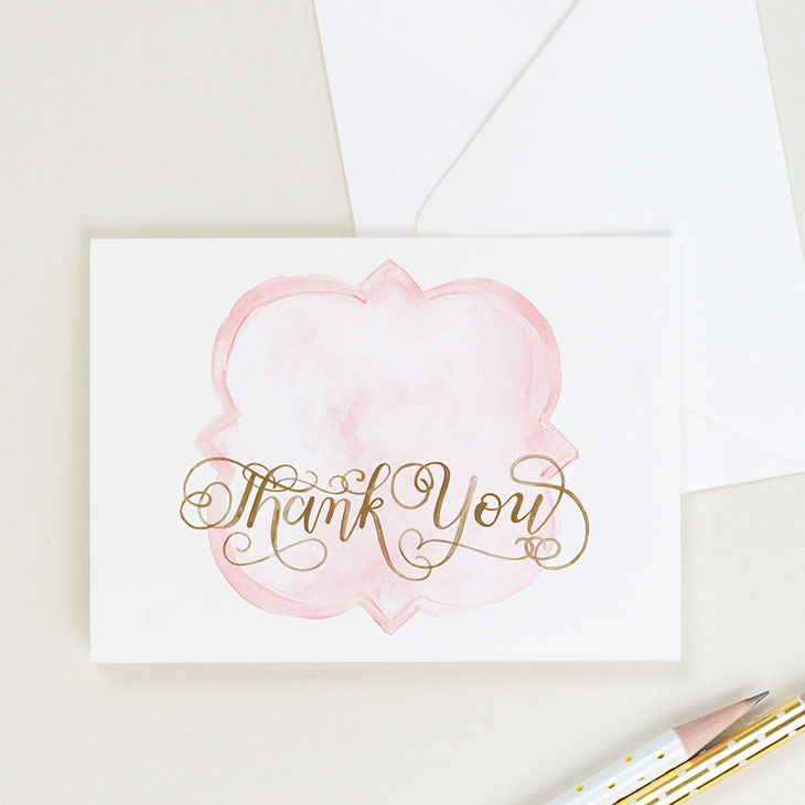 Thank you card with a quatrefoil and watercolor calligraphy | CharmCat Creative charmcat.net