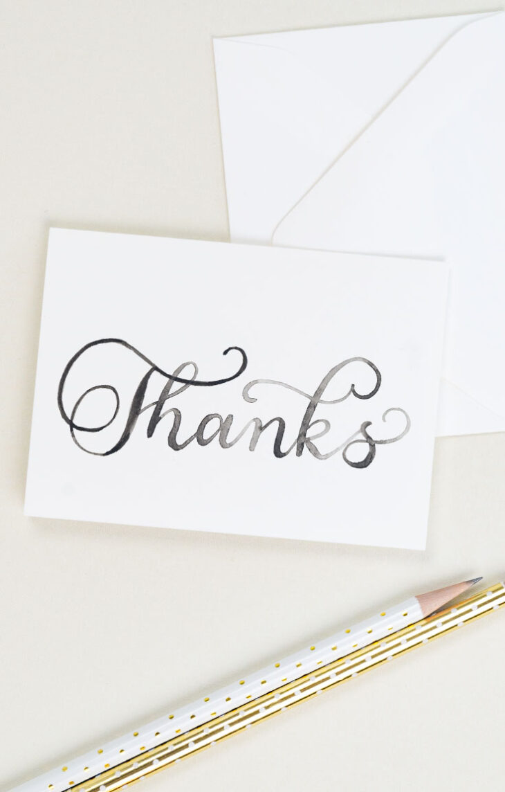 Thank you card in watercolor calligraphy | CharmCat Creative charmcat.net