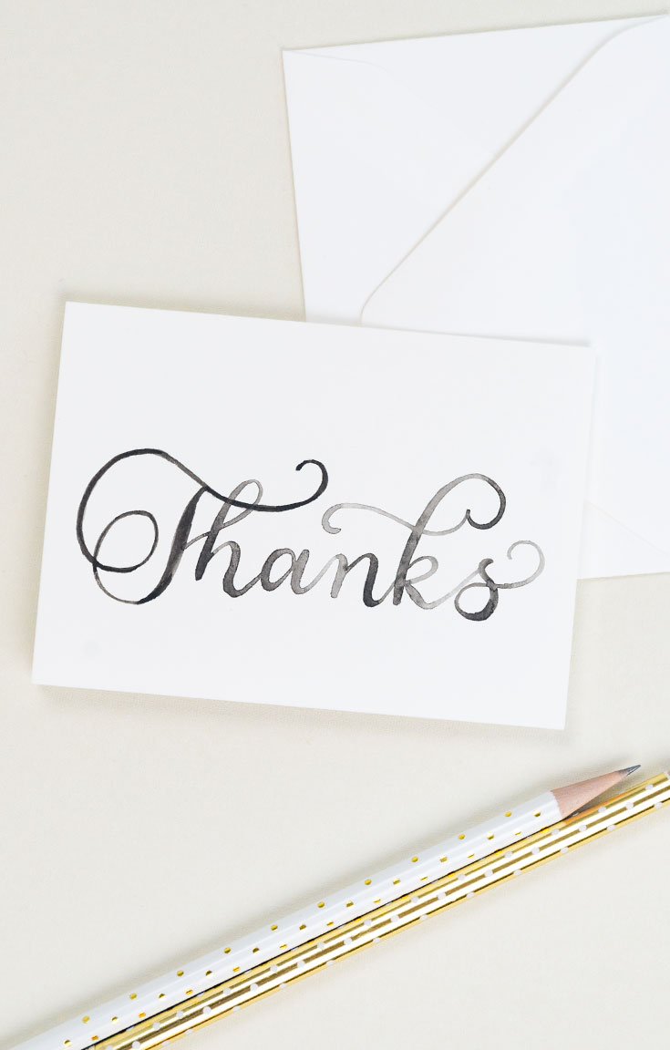 Thank you card in watercolor calligraphy | CharmCat Creative charmcat.net