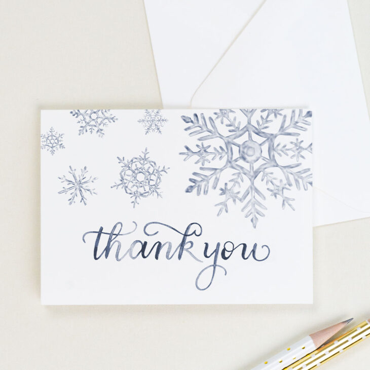 Winter thank you card with watercolor snowflakes and hand lettering | CharmCat Creative charmcat.net