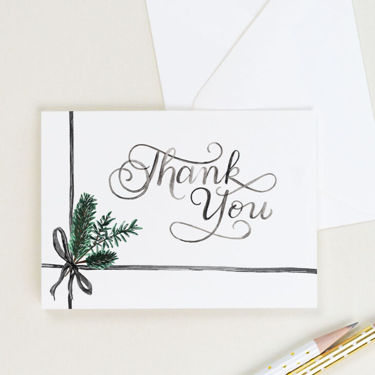 Winter thank you card with watercolor greenery and hand lettering | CharmCat Creative charmcat.net