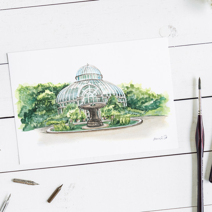 Commemorate your wedding venue forever in custom watercolor. Based on a photo you provide. | Custom Art by CharmCat | charmcat.net | CharmCat is a watercolor artist specializing in creating uniquely artistic stationery for weddings, birthdays, parties, offices, and everyday.