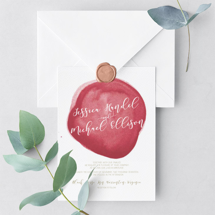 Wedding invitation with red watercolor accent. What do wedding invitations really cost? These 6 factors affect the price of your wedding invitations. | Wedding Invitations by CharmCat Creative