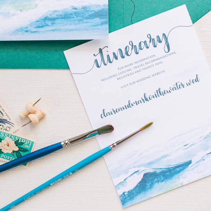 This design shows off the beauty of the ocean waves. You can almost hear the sounds of the tide going in and out! | Wedding Invitations by CharmCat | Photo by Heather Chipps